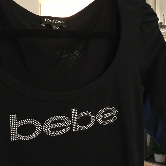 BEBE logo black puff sleeve top size Medium - Picture 4 of 5